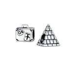 Set of 2 Vacation Travel Suitcase Luggage & Egyptian Pyramid Charm Bead Silver