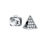 Set of 2 Vacation Travel Suitcase Luggage & Egyptian Pyramid Charm Bead Silver