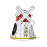 Travel Landmark Dutch Windmill Enamel Charm Bead .925 Sterling Silver for Bracelet