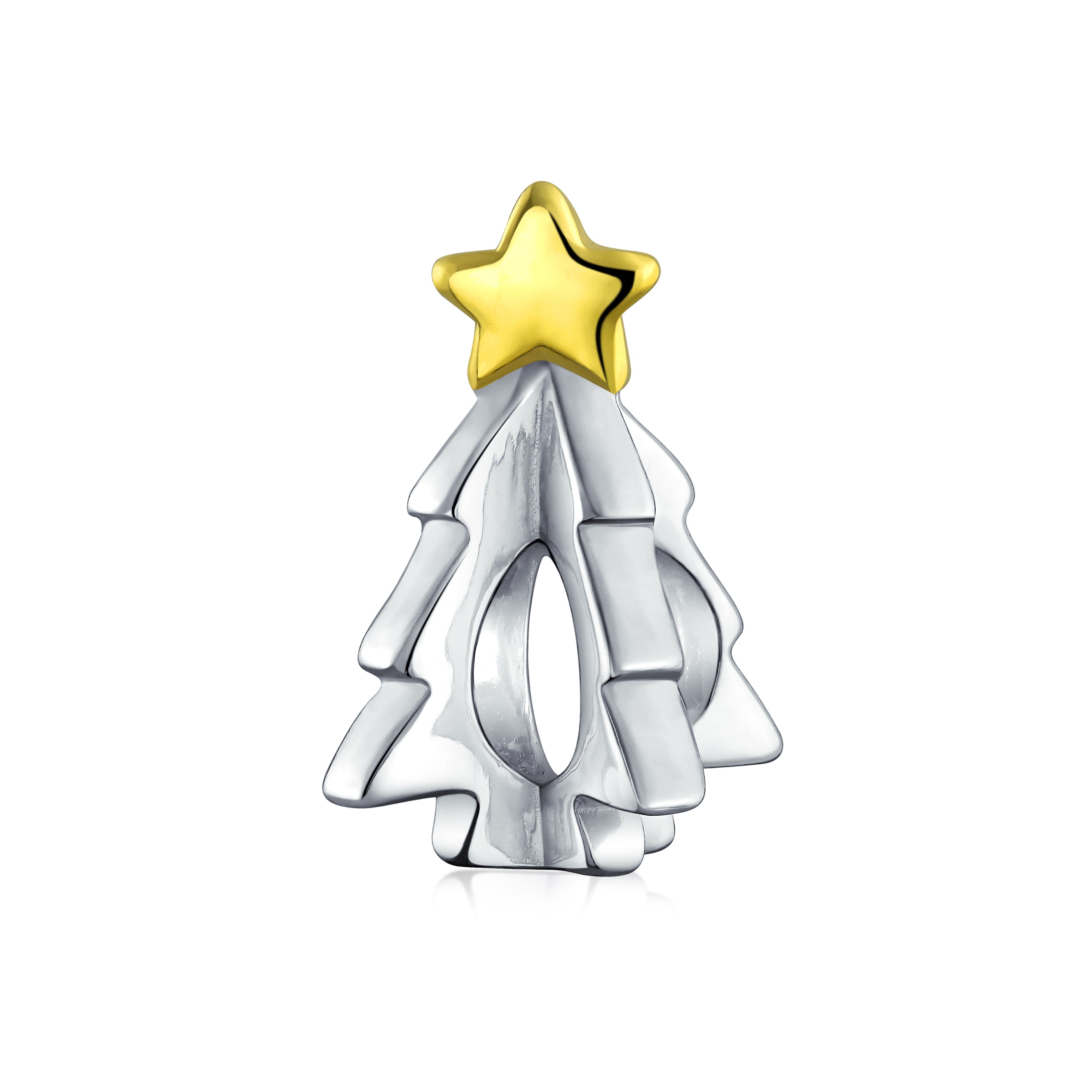 tree-bead-silver-christmas-star_pbx-hg-212-az_11 TwoTone 14K Plated Christmas Charm Bead for Bracelets Shining Star Design - Image 1