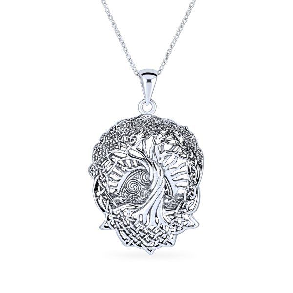 Rising Sun Celtic Knot Tree Of Life Pendant Necklace in Sterling Silver