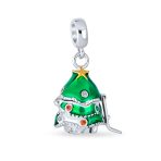 Green Christmas Charm Bead with Santa Locket for European Bracelets Silver - Image 2