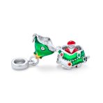 Green Christmas Charm Bead with Santa Locket for European Bracelets Silver