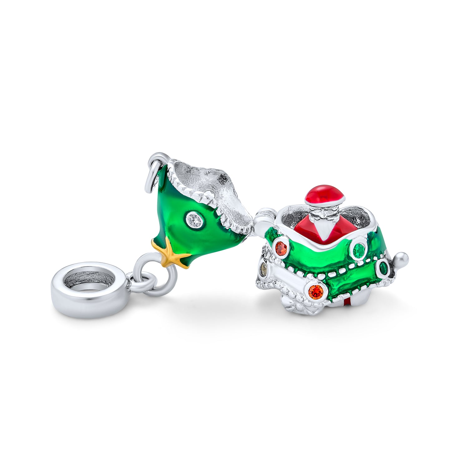tree-christmas-secret-bead-santa-charm-pbx-hsd-193_2 Green Christmas Charm Bead with Santa Locket for European Bracelets Silver - Image 1