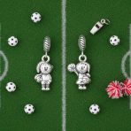 Set of 2 Cheerleader & Soccer Player Dangle Charm Bead Sterling Silver - Image 2