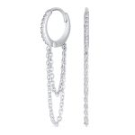 Trendy Dainty CZ Hoop Earrings with Pave Accent and Double Chain Sterling Silver
