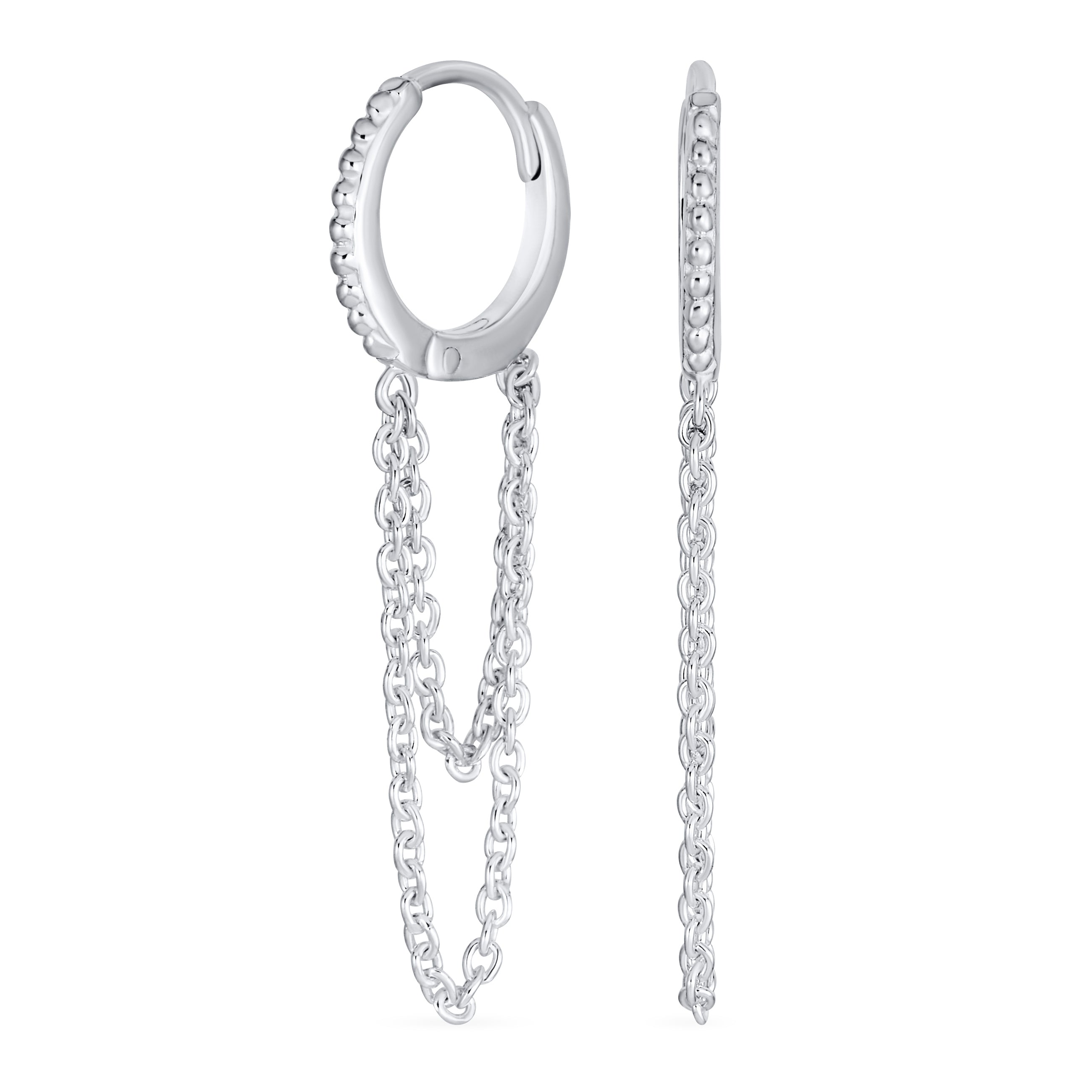 trendy-dangling-cz-thin-chain-hoop-srn-s923772e-az-01_c96b8c28-a329-41ad-a47d-0b76bc0a1d8d Trendy Dainty CZ Hoop Earrings with Pave Accent and Double Chain Sterling Silver - Image 1