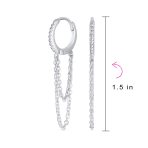 Trendy Dainty CZ Hoop Earrings with Pave Accent and Double Chain Sterling Silver - Image 4