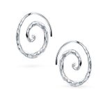 Boho Geometric Hoop Huggie Earrings 14K Gold Plated Sterling Silver Spiral Design - Image 3