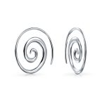 Geometric Tribal Swirl Wire Spiral Hoop Threader Earrings Sterling Silver