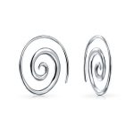 Geometric Tribal Swirl Wire Spiral Hoop Threader Earrings Sterling Silver