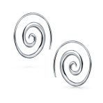 Geometric Tribal Swirl Wire Spiral Hoop Threader Earrings Sterling Silver - Image 2