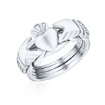 Celtic Hands Crown Heart Friendship Claddagh Puzzle Ring .925 Sterling Silver - Image 2