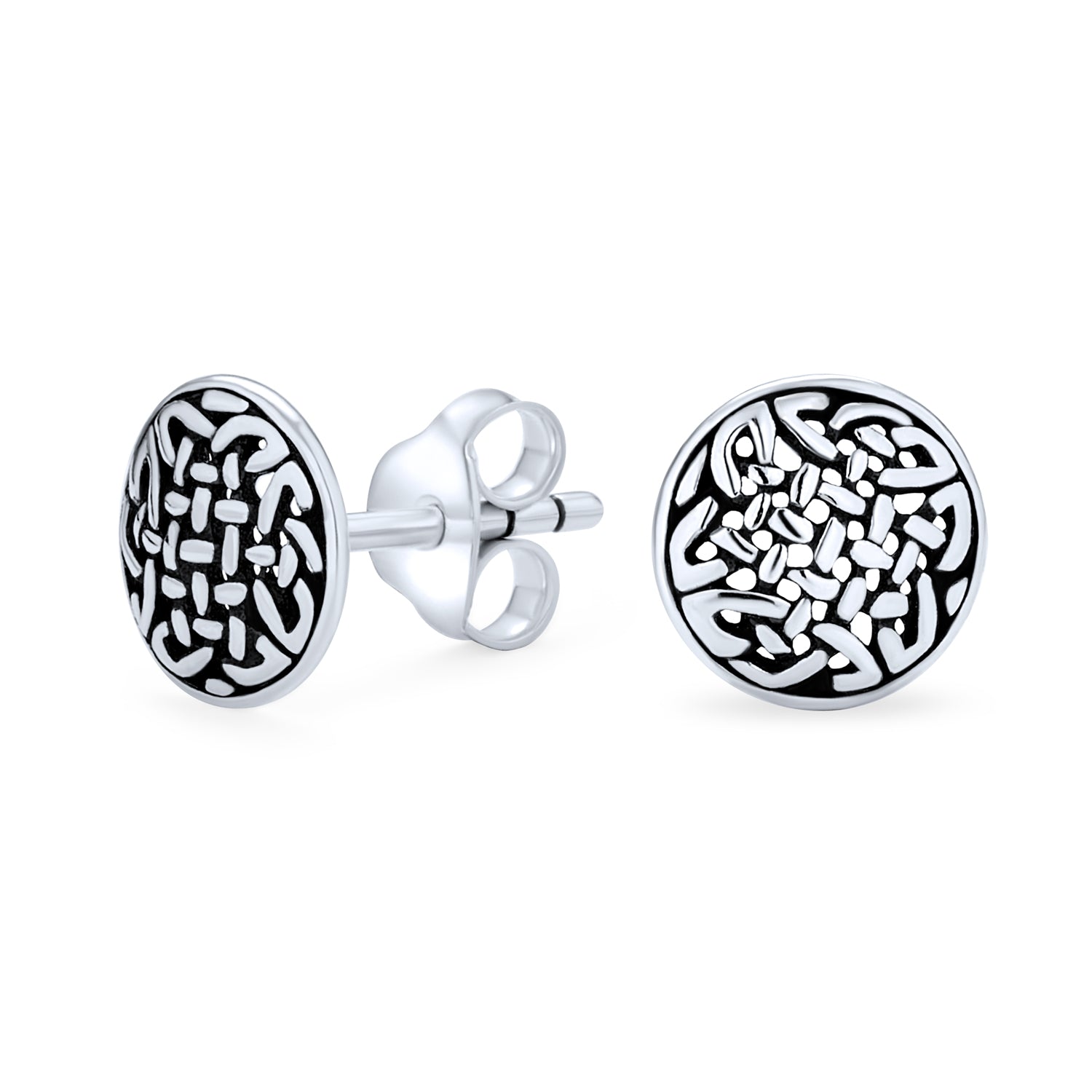 trinity-knot-stud-earrings_pmr-s10839_1 Viking Celtic Knot Stud Earrings in Oxidized Sterling Silver - Image 1