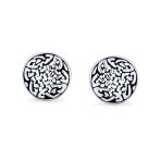 Set of 2 Small Floral Medallion Shield Celtic Knot Stud Earrings Oxidized Silver - Image 5