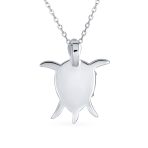 Nautical Opal Inlay Green Heart Sea Turtle Pendant Necklace in Sterling Silver - Image 2