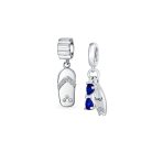 Set of 2 Beach Flip Flop Sandal Blue CZ Sunglasses Surfboard Dangle Charm Bead