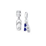 Set of 2 Beach Flip Flop Sandal Blue CZ Sunglasses Surfboard Dangle Charm Bead