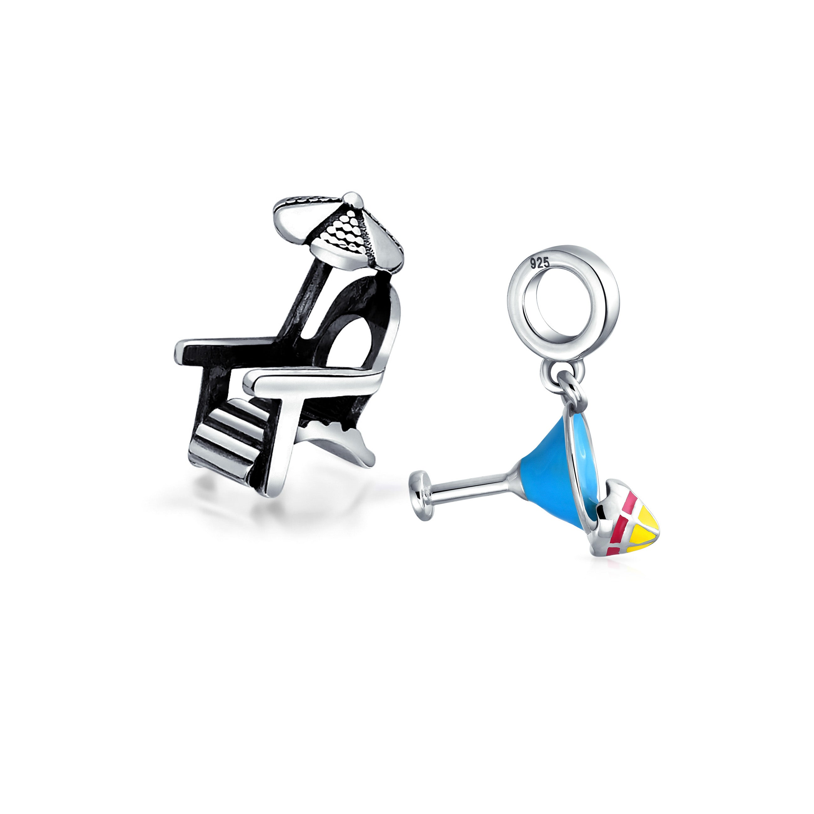 tropical-drink-charm-bead-pbx-638-drk-set-az Set of 2 Tropical Umbrella Drink Glass Dangle Charm Bead Enamel Oxidized Silver - Image 1