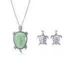 Unisex Nautical Gemstone Jade Sea Turtle Pendant Necklace in Sterling Silver