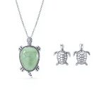 Unisex Nautical Gemstone Jade Sea Turtle Pendant Necklace in Sterling Silver
