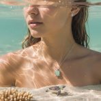 Unisex Nautical Gemstone Jade Sea Turtle Pendant Necklace in Sterling Silver - Image 2