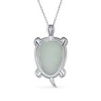 Large Sea Turtle Pendant Necklace Green Jade Nautical Beach Oxidized .925 Sterling Silver - Image 2