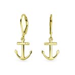 Tropical Beach Anchor Leverback Dangle Earrings 14K Gold Plated Sterling Silver - Image 2