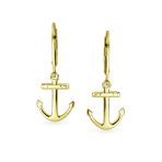 Tropical Beach Anchor Leverback Dangle Earrings 14K Gold Plated Sterling Silver - Image 4