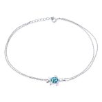 Hawaii Nautical Charm Sea Blue Opal Turtle Anklet Ankle Bracelet Sterling Silver
