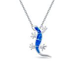 Nautical Tropical Green Opal Gecko Lizard Pendant Necklace in Sterling Silver - Image 2