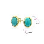 Onyx Turquoise Bezel Set Dome Button Oval Stud Earrings Gold Plated Sterling Silver - Image 12