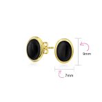 Onyx Turquoise Bezel Set Dome Button Oval Stud Earrings Gold Plated Sterling Silver - Image 11