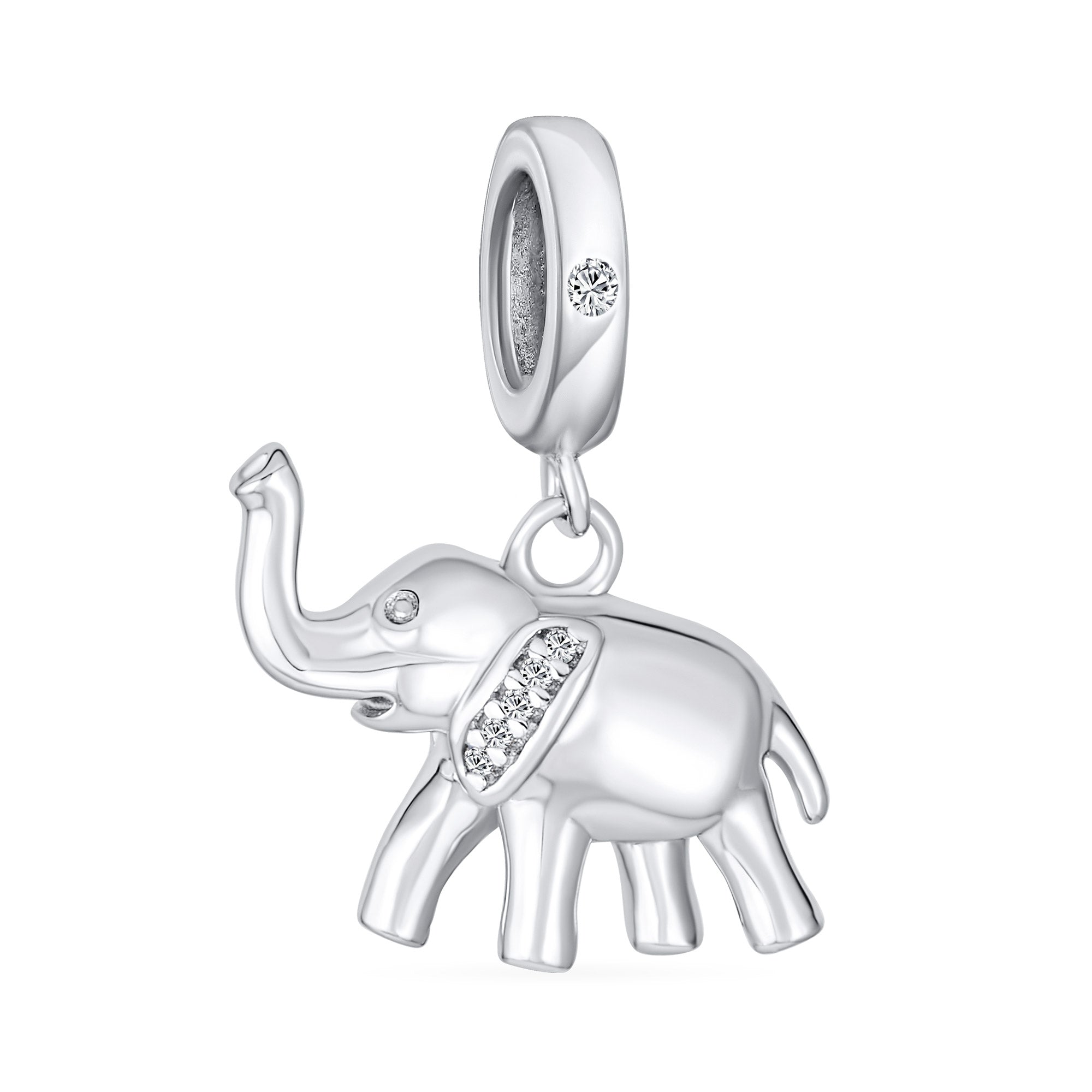 trunk-up-elephant-dangle-bead-pbx-hsd-3025-s_01 Trunk Up Elephant Dangle Charm Bead Sterling Silver for European Bracelet - Image 1