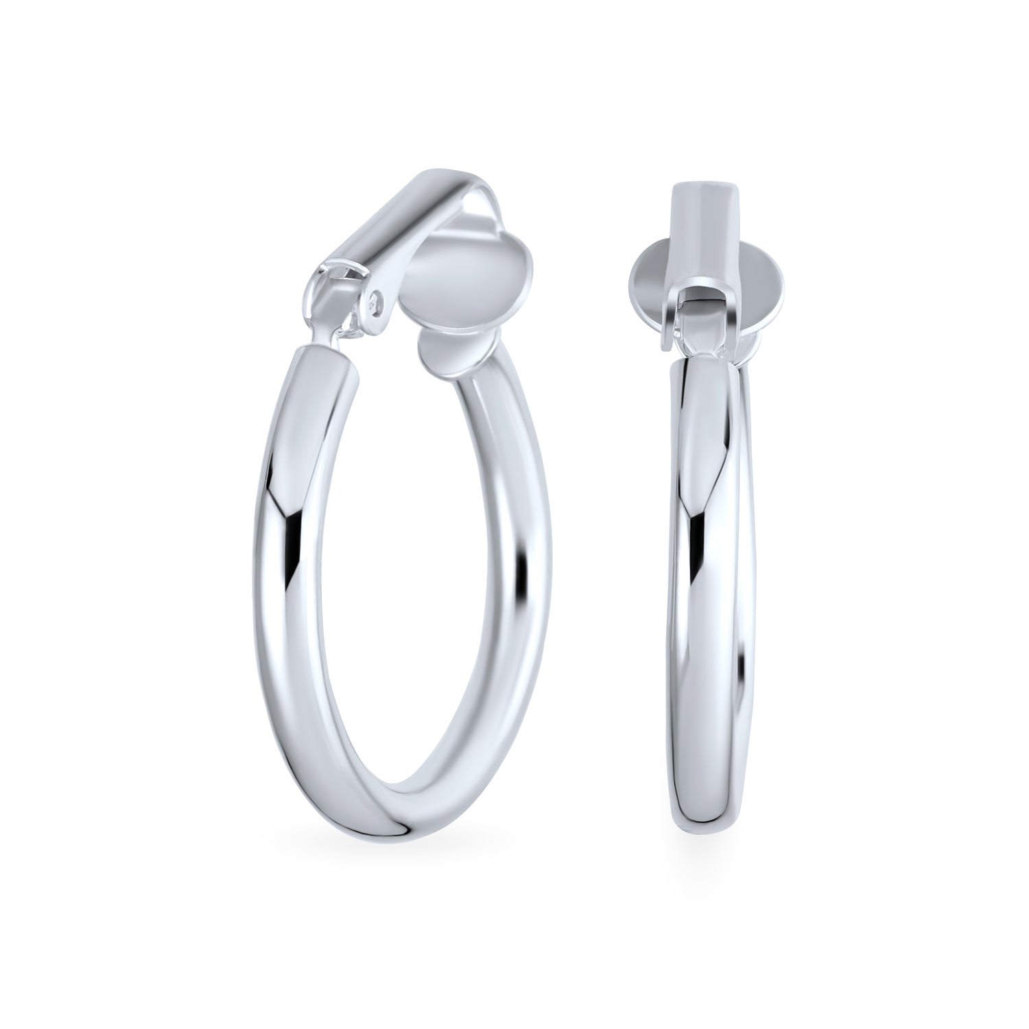 tube-silver-classic-hoop-clip-on_grw-e-32005-par_1 Classic Tube Lightweight Clip On Hoop Earrings Non Pierced Sterling Silver .75 Inch Dia - Image 1