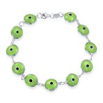 Good Luck Amulet Turkish Translucent Green Glass Evil Eye Bracelet .925 Sterling Silver 7.5 Inch - Image 8