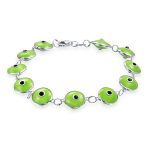 Good Luck Amulet Turkish Translucent Green Glass Evil Eye Bracelet .925 Sterling Silver 7.5 Inch - Image 26