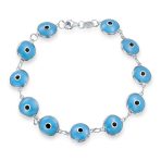 Good Luck Amulet Turkish Translucent Green Glass Evil Eye Bracelet .925 Sterling Silver 7.5 Inch - Image 11