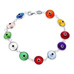 Good Luck Amulet Turkish Translucent Green Glass Evil Eye Bracelet .925 Sterling Silver 7.5 Inch - Image 14