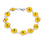Good Luck Amulet Turkish Translucent Green Glass Evil Eye Bracelet .925 Sterling Silver 7.5 Inch - Image 15