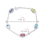 Turkish Colorful Evil Eye Hamsa Hand Charm Bracelet Sterling Silver - Image 3