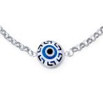 Turkish Protection Blue Evil Eye Multi Charms Bracelet with Greek Motif .925 Sterling Silver 7.5" - Image 2