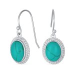 Set of 2 Western Cable Edge Oval Turquoise & Onyx Drop Earrings Sterling Silver - Image 3