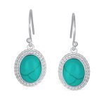 Set of 2 Western Cable Edge Oval Turquoise & Onyx Drop Earrings Sterling Silver - Image 4