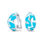 Turquoise Blue Zig Zag Half Hoop Clip-On Earrings Silver