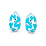 Turquoise Blue Zig Zag Half Hoop Clip-On Earrings Silver - Image 2