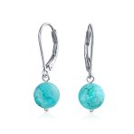 Simple Gemstone 8MM Drop Ball Earrings Secure Hinge Lever Back Sterling Silver - Image 4