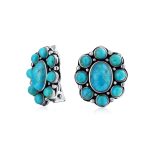 Set of 2 Turquoise & Multicolor Gemstones Clip-On Earrings Sterling Silver - Image 3