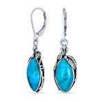 Boho Turquoise Marquise Leaf Feather Dangle Earrings
