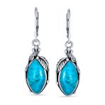 Boho Turquoise Marquise Leaf Feather Dangle Earrings - Image 2
